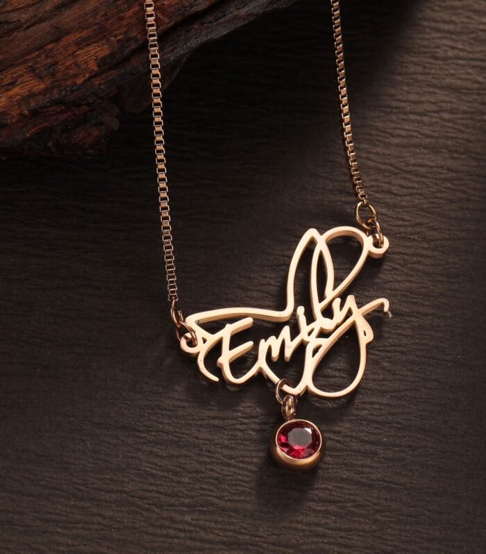 Custom Birthstone and Name Necklace
