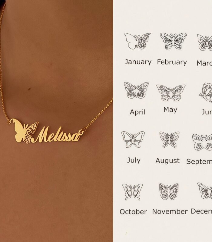 Personalized Birth Butterfly Name Necklace