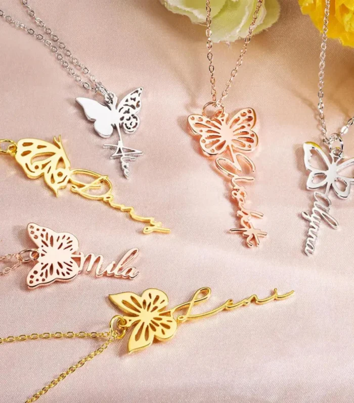 Personalized Dainty Birthstone Butterfly Necklace