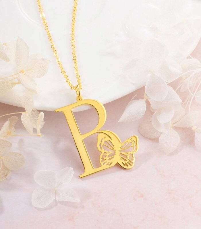 Personalized Initial Butterfly Name Necklace
