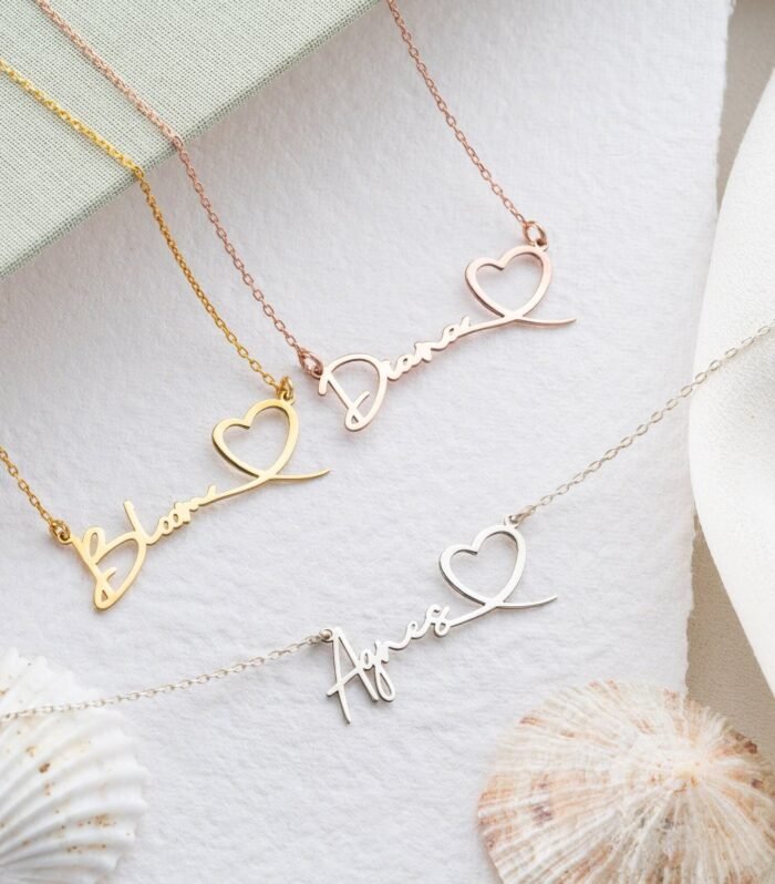 Personalized Handwriting Name Necklace with Heart
